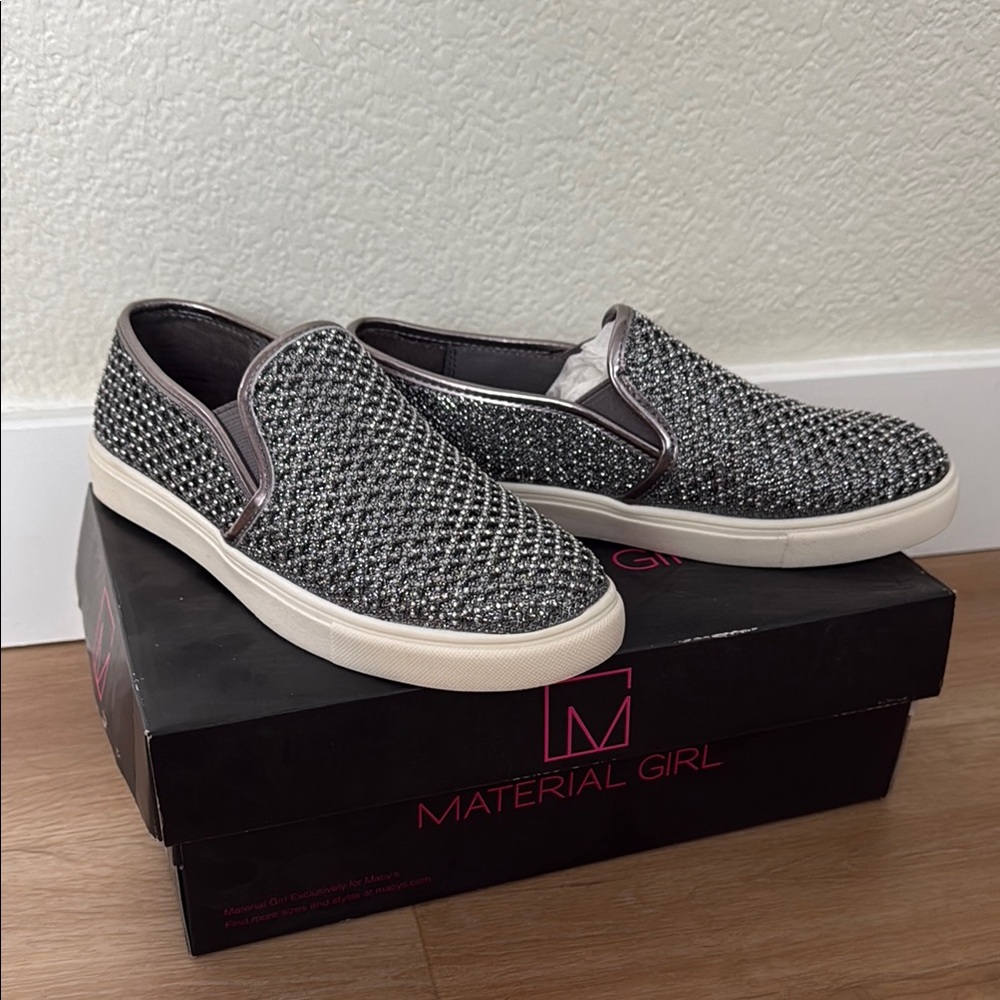 Material Girl Black and Silver Slip-On Sneakers